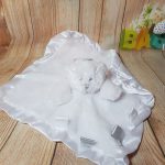 white teddy taggie comfort blanket
