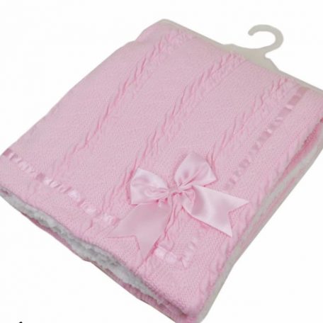 Chevron knit wrap with satin bow and trim and sherpa back
Pink
75*90cm