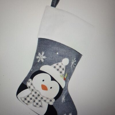 DELUXE PLUSH GREY KNITTED PENGUIN STOCKING