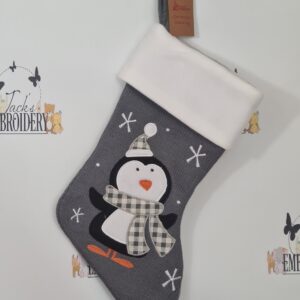 DELUXE PLUSH GREY KNITTED PENGUIN STOCKING