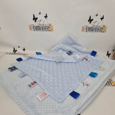 WAFFLE BLANKET AND TAGGIE SET - BLUE