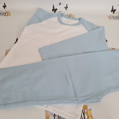 Light Blue and White Long Raglan Sleeve Pyjama Set