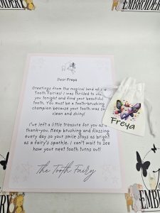 TOOTH FAIRY POUCH AND CERTIFICATE